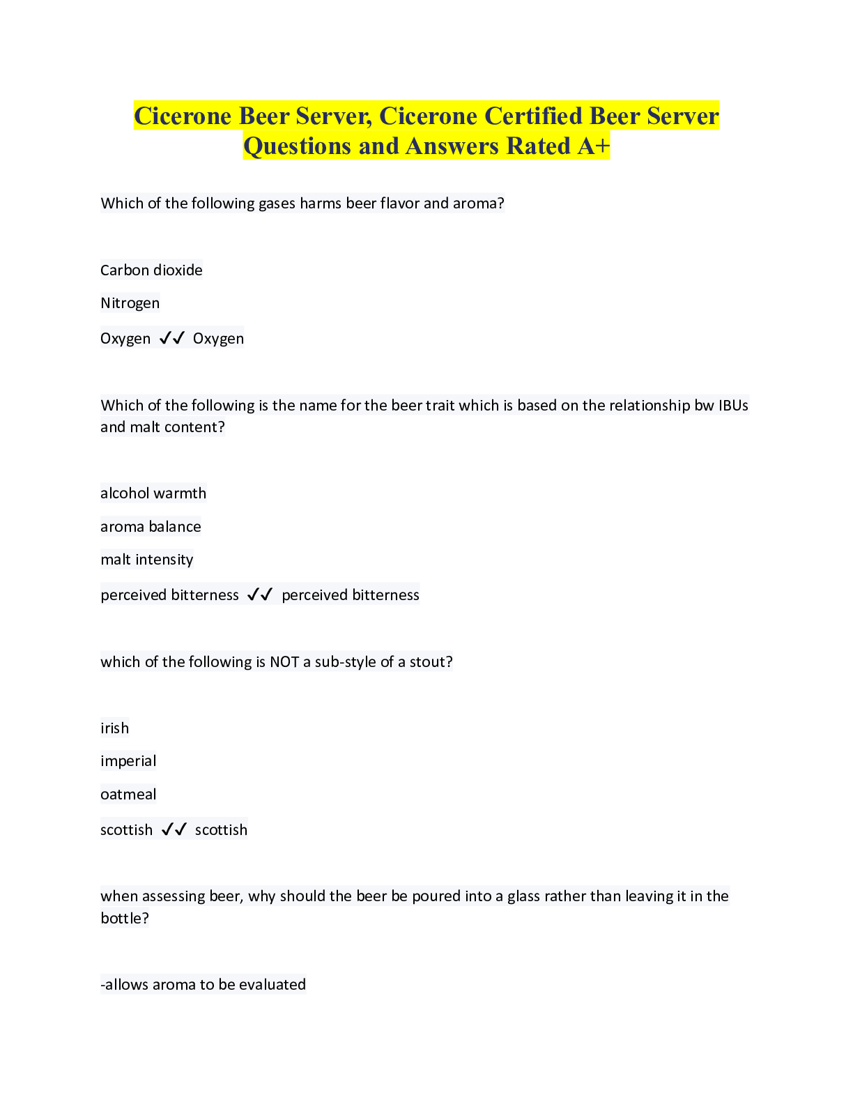 Preview image for Cicerone Beer Server, Cicerone Certified Beer Server Questions and Answers Rated A+